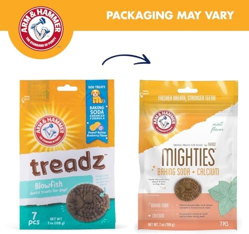 Arm & Hammer Mighties Treadz Dental Dog Treats, Puffer, Mint, 7 Ct, 2-Pk