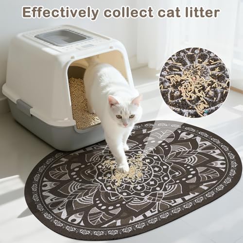 Glittme 33"x22" Cat Litter Mat with Mesh Design - Non-Slip & Waterproof Litter Trapping Pad for Litter Box Soft Texture for Pets,Dark Brown
