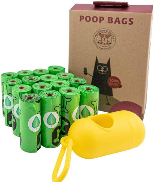 MEADOWS & MUTTS Dog Poop Bags with Dispenser - 240 Count Compostable Biodegradable Plant Based Pet Waste Bags | Leak Proof Extra Thick | Lavender Scented Puppy Poop Bags