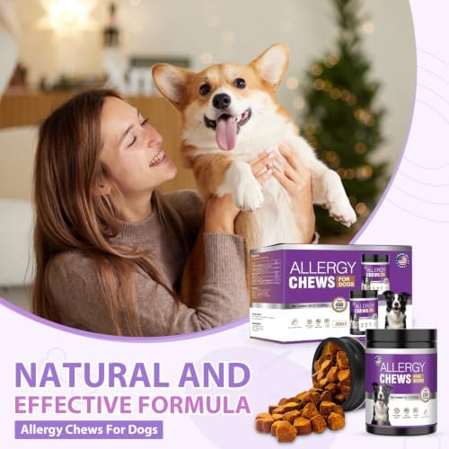 Dog Allergy Chews, Itchy Skin & Hot Spot Relief with Probiotics,Peanut Butter Flavor