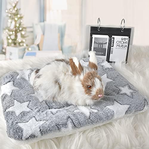 Small Animal Bed Mat, Soft & Warm, Suitable for Guinea Pig, Hamster, Rabbit, Rat and Bearded Dragon (X-Large(13.3''x9.4''), Star Grey) (Pack of 2)