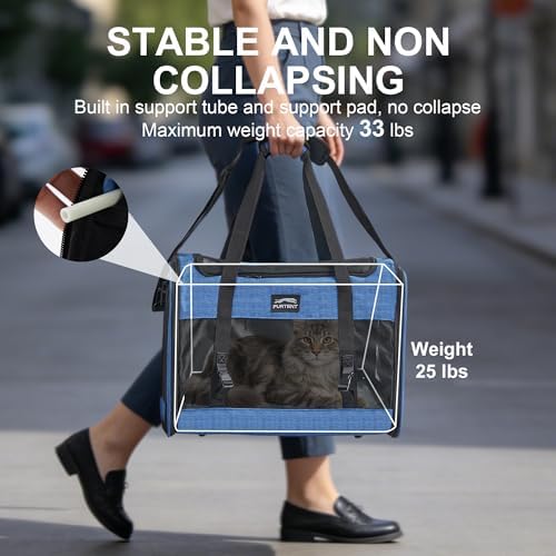 Soft Sided Cat Carrier for Large Cats, Pet Carrier for 2 Cats or Small Dogs Up to 25Lbs, Large Cat Carrier with Shoulder Strap, Cat Car Carrier with Safety Rope, Cat Carriers 20x13x13 inches, Blue