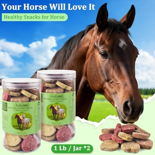 KATUMO Horse Treats, Made with Flaxseed Oats Apple Banana Strawberry and Carrot, Natural Healthy Snacks for Horse Training Rewards and Daily Feeding, 2 lbs