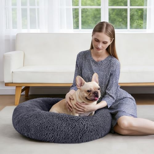 MIXJOY Orthopedic Dog Bed Comfortable Donut Cuddler Round Pet Beds Ultra Soft Washable Dog and Cat Cushion (20''/23''/27''/30'') (27'', Grey-Blue)