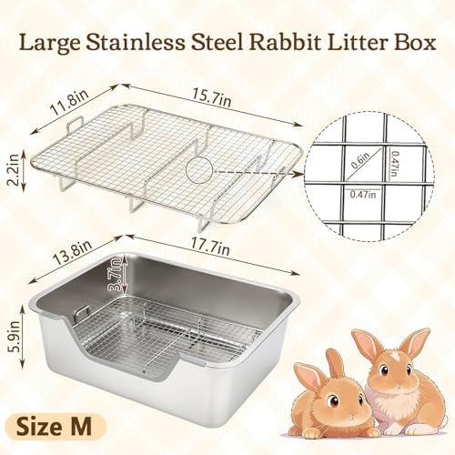Rypet Large Stainless Steel Rabbit Litter Box Set for Small Animals