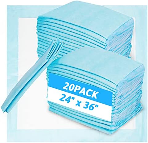 Fhiny Pee Pads for Dogs, 24" x 36" 20 PCS Extra Large Disposable Puppy Pads Leak-Proof Super Absorbent Potty Training Pad with Quick-Dry Surface for Cats Kittens Dogs or Other House Training Pets