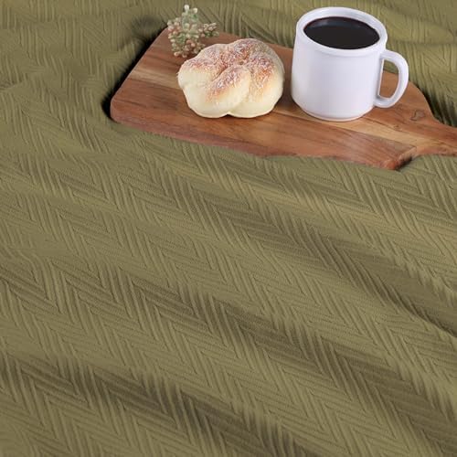 Superior Metro All-Season Cotton Blanket, Woven Blanket for Couch, Bed, Bedding, Farmhouse, Home Essentials, Cute and Cozy Bohemian Blankets, Herringbone Weave, Full/Queen, Sage