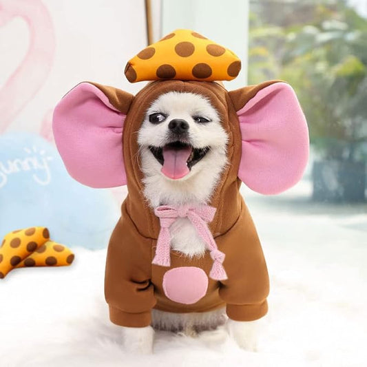 Pet Clothing Dog Transformation Frog Hoodie Autumn and Winter Warm Small Large Dog Method Dou Cat Bullfighting Clothes (Brown Mouse,2XL)