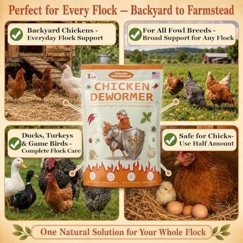 Natural Chicken Dewormer Powder, Chili Mix with Oregano for Poultry Supplement,16OZ