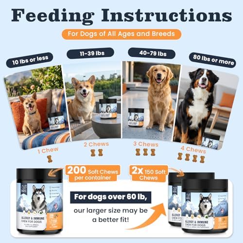 Dog Allergy & Immune Chews 300 Treats, Itching Skin Relief Chews Omega 3 Fish Oil Probiotics for Seasonal All Issues Allergies Skin & Hair, Gut, Immune-All Ages & Sizes Dogs Made in USA Chicken Flavor