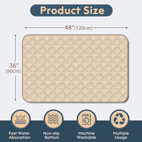 FunFurry Washable Pee Pads for Dogs - 2 Pack Reusable Puppy Pads,Waterproof Training Pads,Guinea Pig Cage Liner, Puppy Pee Pads with Non-Slip Backing (Cream, 36" X 48" - 2 Pack)