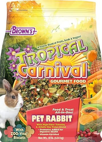 F.M. Brown's Tropical Carnival, Gourmet Pet Rabbit Food with High-Fiber Timothy and Alfalfa Hay Pellets, Probiotics for Digestive Health, Vitamin-Nutrient Fortified Daily Diet, 10 lb.