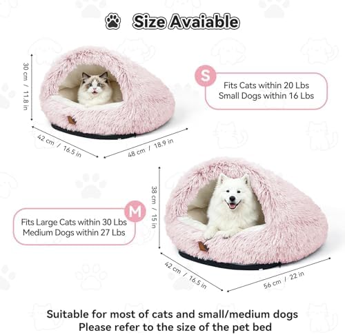 YooxArmor Round Covered Cat Bed Cave Dog Bed for Small Medium Pets,Pink,M
