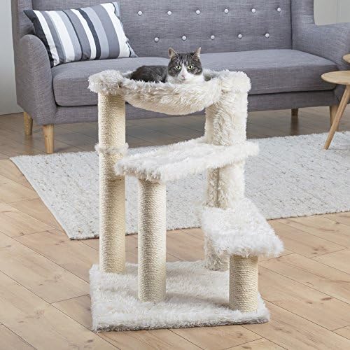 Trixie Baza Scratching Post – Cat Tower with Jute Posts, Hammock & Step Platforms – Indoor Cat Furniture for Scratching & Climbing – Cream, 19.7" x 19.7" x 27.6"