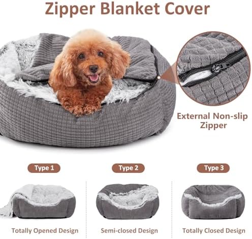 MIXJOY Dog Beds for Large Medium Small Dogs, Rectangle Cave Hooded Blanket Puppy Bed, Luxury Orthopedic Cat Beds for Indoor Cats, Warmth and Machine Washable (35 inches, Grey)