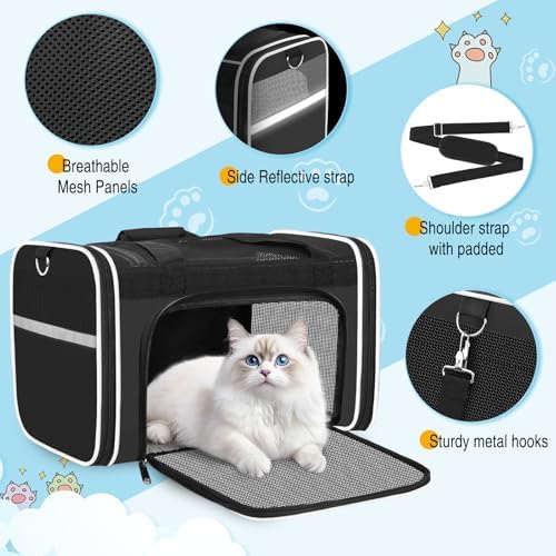 HUANLANG Large Cat Carrier Soft Sided Travel Pet Carrier Airline Approved