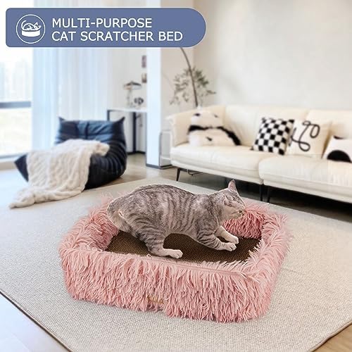 Cat Lounge Scratcher Box with Removable Cardboard (Pink)