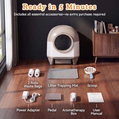 Greesum Enclosed Self-Cleaning Cat Litter Box, 90L XL, App Control, Quiet