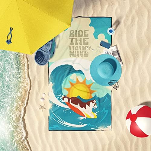 Caroline's Treasures MLM1275TWL3060 Surfer Dog Red White Siberian Husky Premium Beach Towel Oversized Towel Beach Blanket, Pool, Beach Essentials, Yoga, Premium Bath Towel, Quick Dry Plush