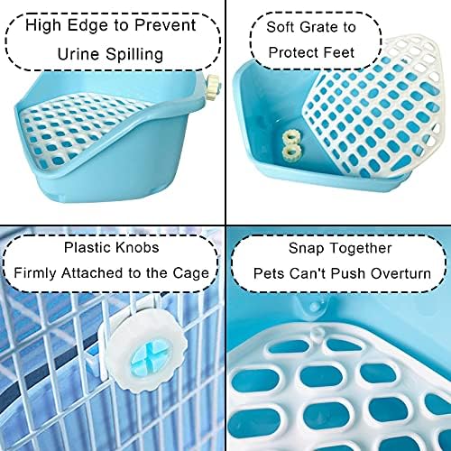 kathson Rabbit Litter Box Pet Toilet Cage Box Potty Trainer Corner with Small Animal Cage Cleaner Broom Brush Dustpan for Bunny Chinchilla Guinea Pig Ferret(Blue)