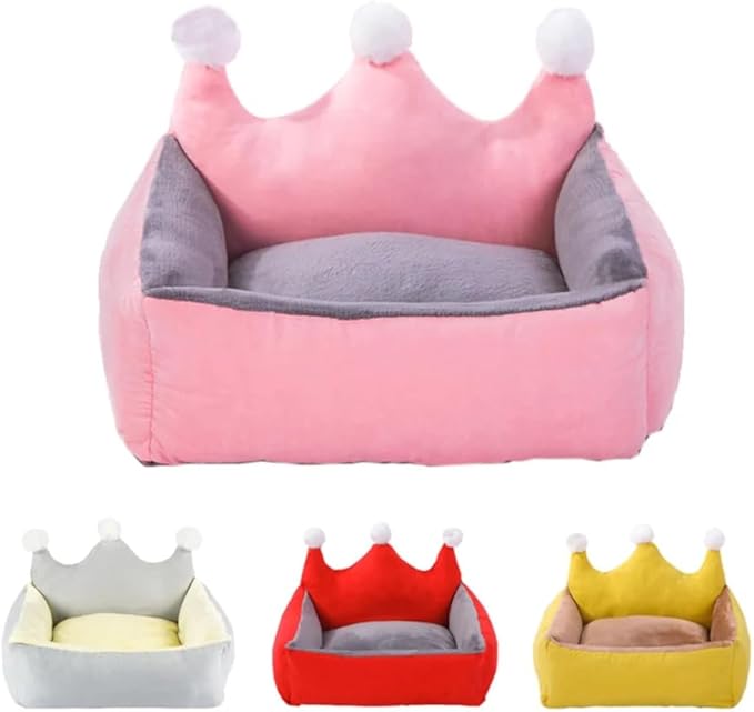 Cute Crown Pet Princess Beds for Small Dogs Luxurious Crown Dog Priness Beds Winter Warm Puppy Cat Sofa Bed Shih Tzu Yorkies Kennels Removable Mascotas Supplies (Yellow Crown, S Below 4.0kg)