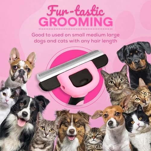 Sinko Deshedding Tool for Dogs & Cats, Pet Grooming Brush, Skin Friendly Deshedding Tool, Dog Brush for Shedding, Effectively Reduces Shedding by up to 95% for Short Medium Long Pet Hair (Pink)