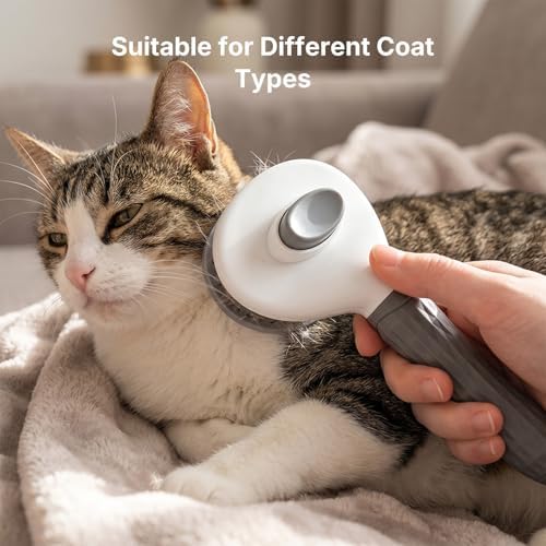 Pet Deshedding Brush,Self-Cleaning Slicker Grooming Tool with Soft Rubber Handle and Rounded Stainless Steel Pins, Removes Loose Undercoat and Tangles, Suitable for Long & Short Hair Pets
