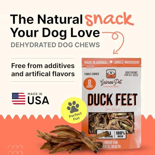 Gaines Pet Duck Feet for Dogs – 8 Count, Natural Chews with Glucosamine, Chondroitin & Collagen – Single Ingredient Dog Treats, Grain-Free, USA Made, Joint & Dental Health Support