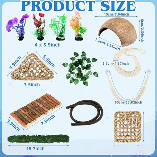 14 Pcs Hermit Crab Accessories Natural Hermit Crab Habitat Toy Artificial Moss and Plants Suction Cups for Lizard Chameleon Leopard Gecko Reptile Amphibians Tank Decoration (Rainforest Style)