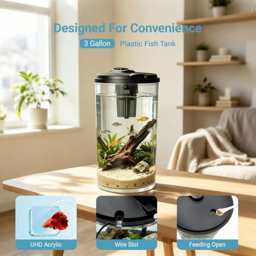 Koller Products Plastic 6-Gallon AquaView 360 Aquarium Kit for Tropical Fish, Betta Fish with LED Lighting and Power Filter Clear, 4-Piece Set