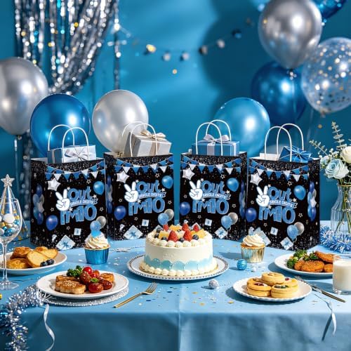 16 Pcs 10th Birthday Party Favor Bags Blue and Black 10th Goodie Bags
