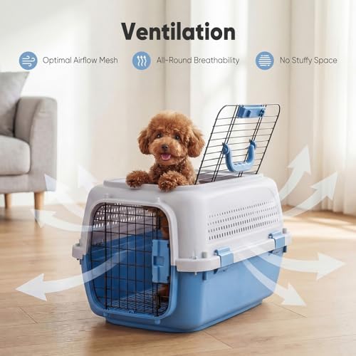 DUMOS 23" Hard-Sided Pet Carrier for Small Pets, 2 Door Cat Carrier, Blue