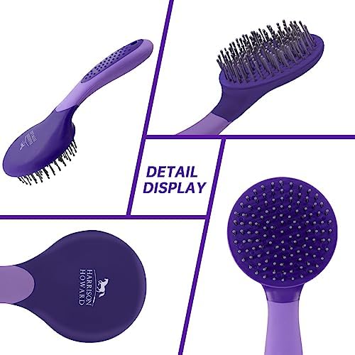 Harrison Howard Horse Mane and Tail Brush - Professional Grooming Brush, Equestrian Detangler, Non-Slip, Purple