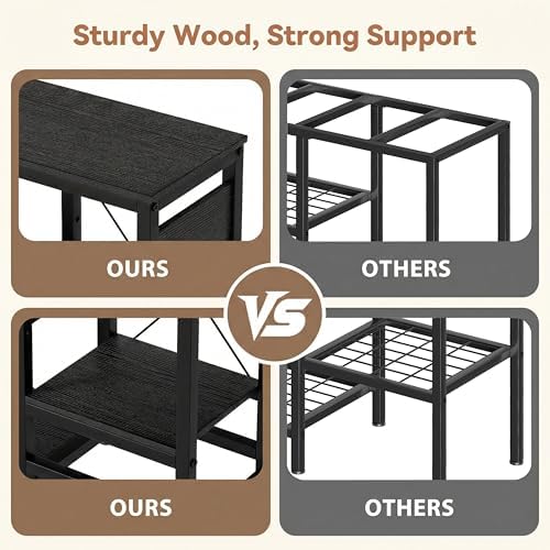 GRLEAF 5-10 Gallon Fish Tank Stand with Power Outlets, 4 Tier Metal Aquarium Stand with Wood Storage Shelves, 20.3" L x 10.6" W x 30.3" H Turtle Reptile Fish Tank Table Aquarium Table - Black