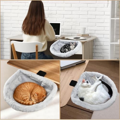 Cat Desk Bed, Modern Cat Desk Hammock for Various Desktops, Dual Clamps & Sunken Hammock Design, Holds Up to 40lbs, Suitable for Tables with a Thickness of 0.78–2.95inch