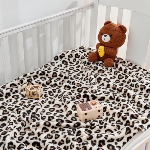 Yurhap Leopard Print Baby Blanket Fleece Baby Blankets for Boys Girls, Ultra Soft Cozy Fluffy Infant Toddler Newborn Receiving Blankets for Crib Stroller, 30"x40", Cream