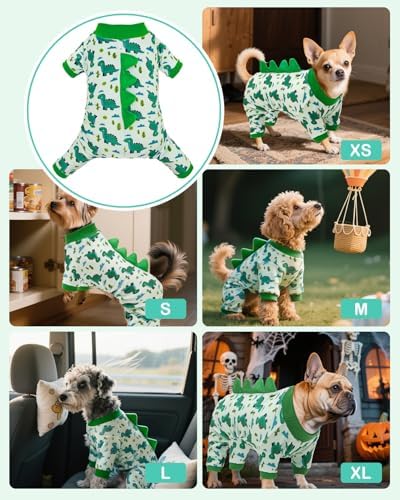 CuteBone Dinosaur Costume Dog Pajamas, Stretchy Spandex Crystal Velvet Sleepwear Coat for Small Dogs, Soft & Warm Pet Outfit Clothes for Cold Weather, Cozy Pullover Design COSP16M
