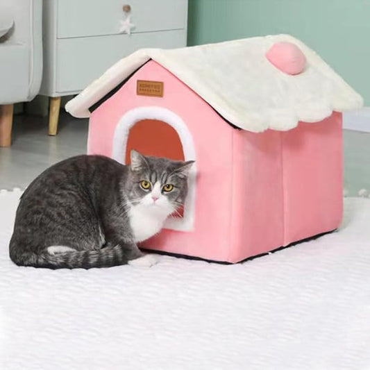 Christmas Cat Bed for Indoor Cats Plaid Xmas Cat Tent Cats Bed Cave for Pets Kittens and Dogs (Pink, L (20.5 X 17 X 19.7 Inch))