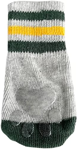 NFL Green Bay Packers Anti Slip Dog Socks with Elastic Ribbed Top, Size X-Small/Small. Indoor/Outdoor Socks, Best Dog Paw Protector, 2 Pairs, Cool Puppy Supplies with NFL Logo of Packers Team