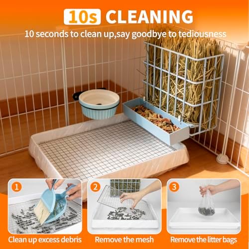 BESNEW 3 in 1 Rabbit Hay Feeder with Litter Box,Upgraded Metal Hay Rack & Litter Tray & Water Bowl,Quick Cleaning,Easy to Install,Bunny Supplies for Rabbit Guinea Pig Chinchilla Small Animals