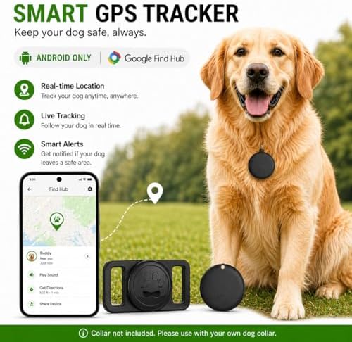 Pet Tracker for Dogs Android Only, GPS Dog Tracker Collar No Subscription – Google Find Hub Compatible Dog Tracker GPS, IP67 Waterproof with Replaceable 1-Year Battery (Network-Dependent)