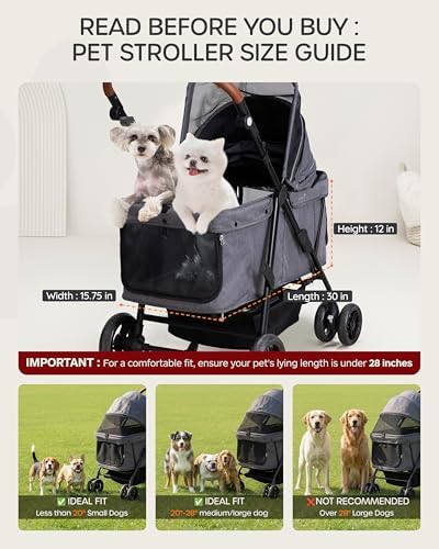 Dog Stroller for Large & Medium Dogs (20–132 lbs), for 2 Small Dogs