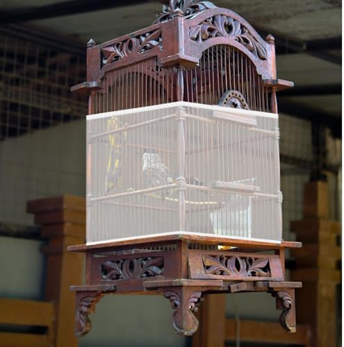 Trinkrittey Bird Cage Seed Catcher White Bird Cage Net Cover Adjustable Birds Cages Netting Seed Catcher Stretchy Birds Cages Guard for Parrot Enclosures