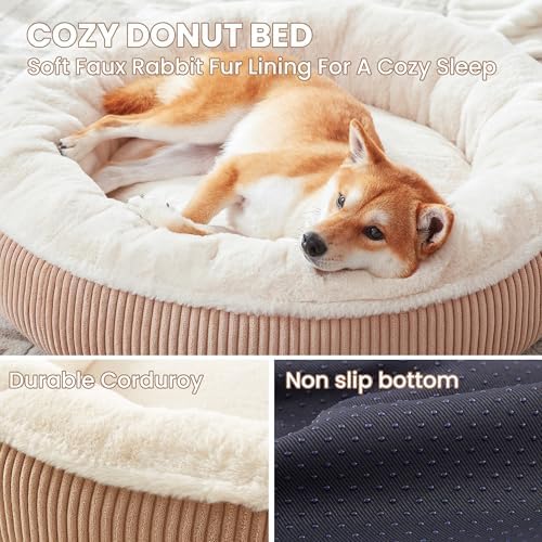 33 inches Calming Donut Dog Bed for Medium Plus Dogs,Brown