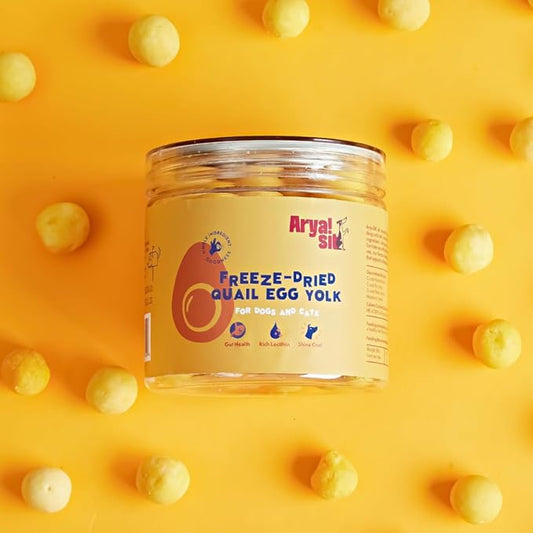 Arya Sit! - Freeze-Dried Single Ingredient Treat (Quail Egg Yolk) for Dogs and Cats - High Protein · Rich in Lecithin for Healthy Coat · No Artificial Ingredients · 4 oz/8 oz