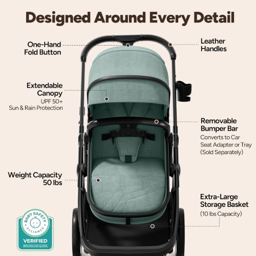 Mompush Wiz 2-in-1 Bassinet Stroller with Snack Tray, Reversible Seat