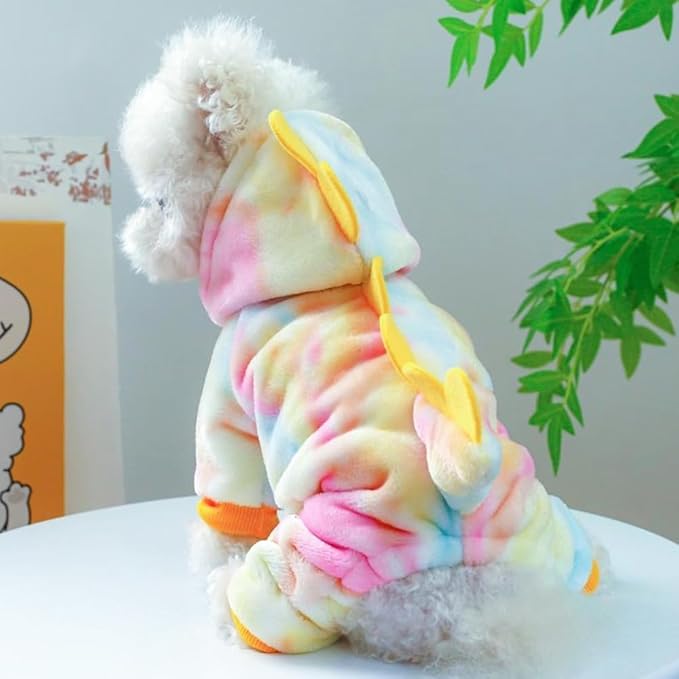 Dinosaur Puppy Coats, Winter Fleece Hoodies with Leash Ring, Cat Coat, Funny Dog Costume for Boy, Girl, Christmas, Halloween (Yellow, X-Large)