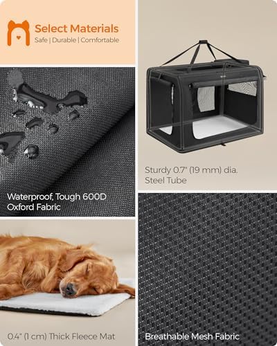 Feandrea Collapsible Soft Dog Crate, Portable Travel Carrier, 48 Inches