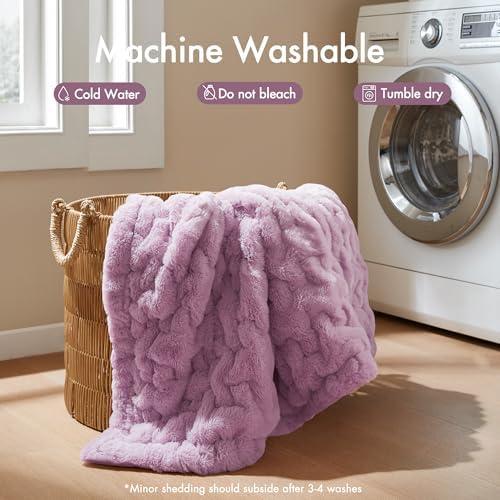 Madison Park Ruched Fur Throw Faux Fur Blanket for Sofa, 50" x 60", Purple