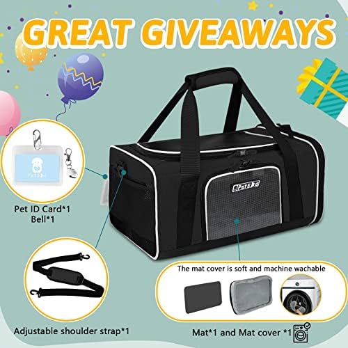 Petskd Small Pet Carrier 17" L x 12" W x 8.5" H Airline Approved, Black